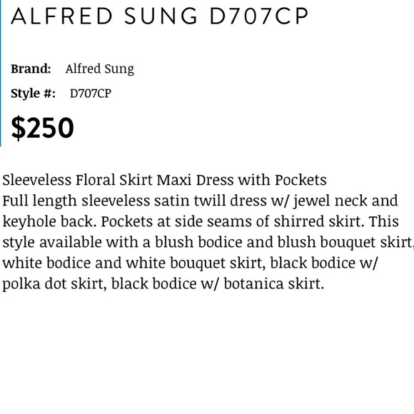 ALFRED SUNG BLUSH BOUQUET SLEEVELESS FLORAL SKIRT MAXI POCKETS BRIDESMAID DRESS - Picture 2 of 14